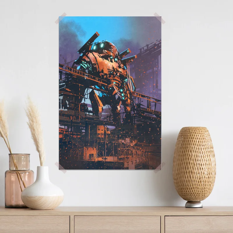 Poster riesiger mech in verlassener fabrik Poster riesiger mech in verlassener fabrik
