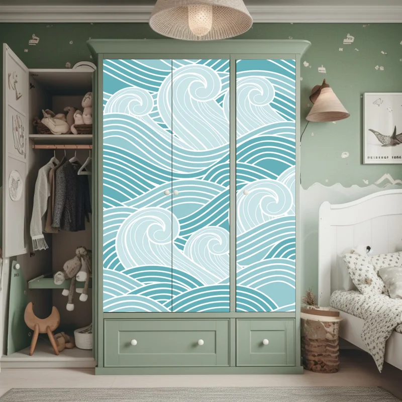 Schrankaufkleber ruhiges türkisfarbenes wellenmuster