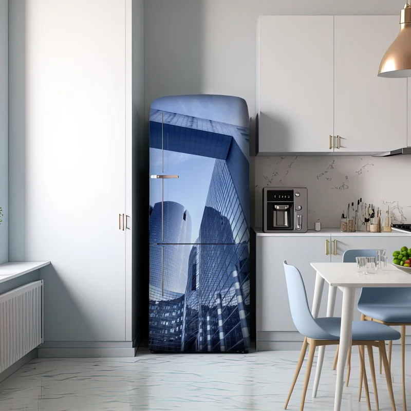 Kühlschrankaufkleber moderne blaue stadtsilhouette