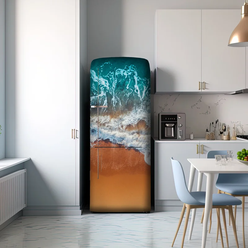 Kühlschrankaufkleber luftaufnahme türkisfarbener wellen an einem sandstrand