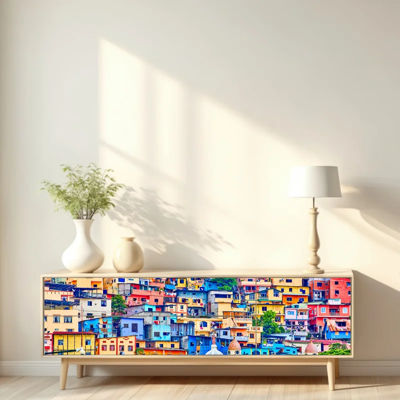 Repositionierbarer Aufkleber bunte häuser von Las Peñas am Santa Ana hügel, Guayaquil