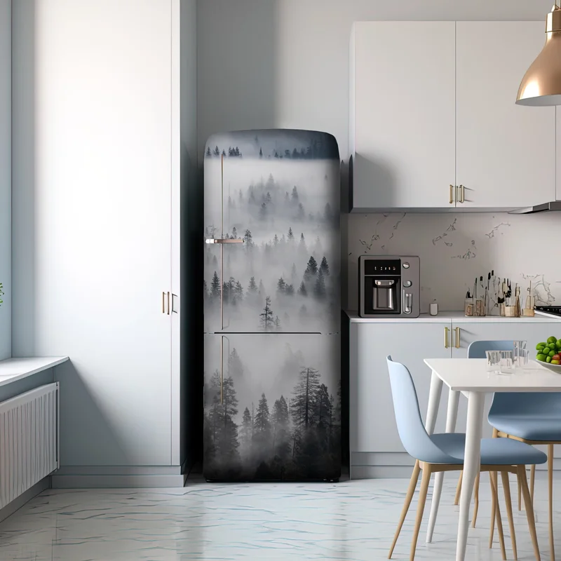 Kühlschrankaufkleber nebeliger kiefernwald