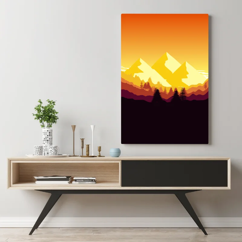 Leinwandbild goldener sonnenuntergang über bergen Leinwandbild goldener sonnenuntergang über bergen