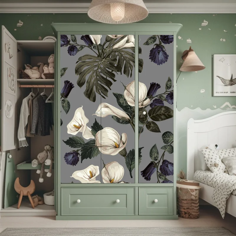 Schrankaufkleber vintage calla blumenmuster auf grauem hintergrund