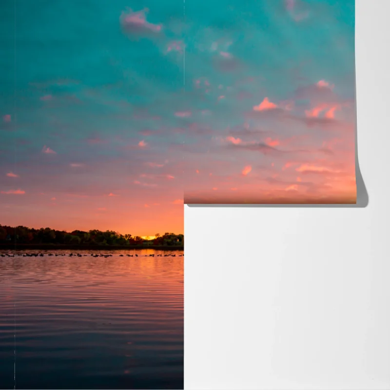 Fototapete türkisfarbener sonnenuntergang über ruhigem see Fototapete türkisfarbener sonnenuntergang über ruhigem see