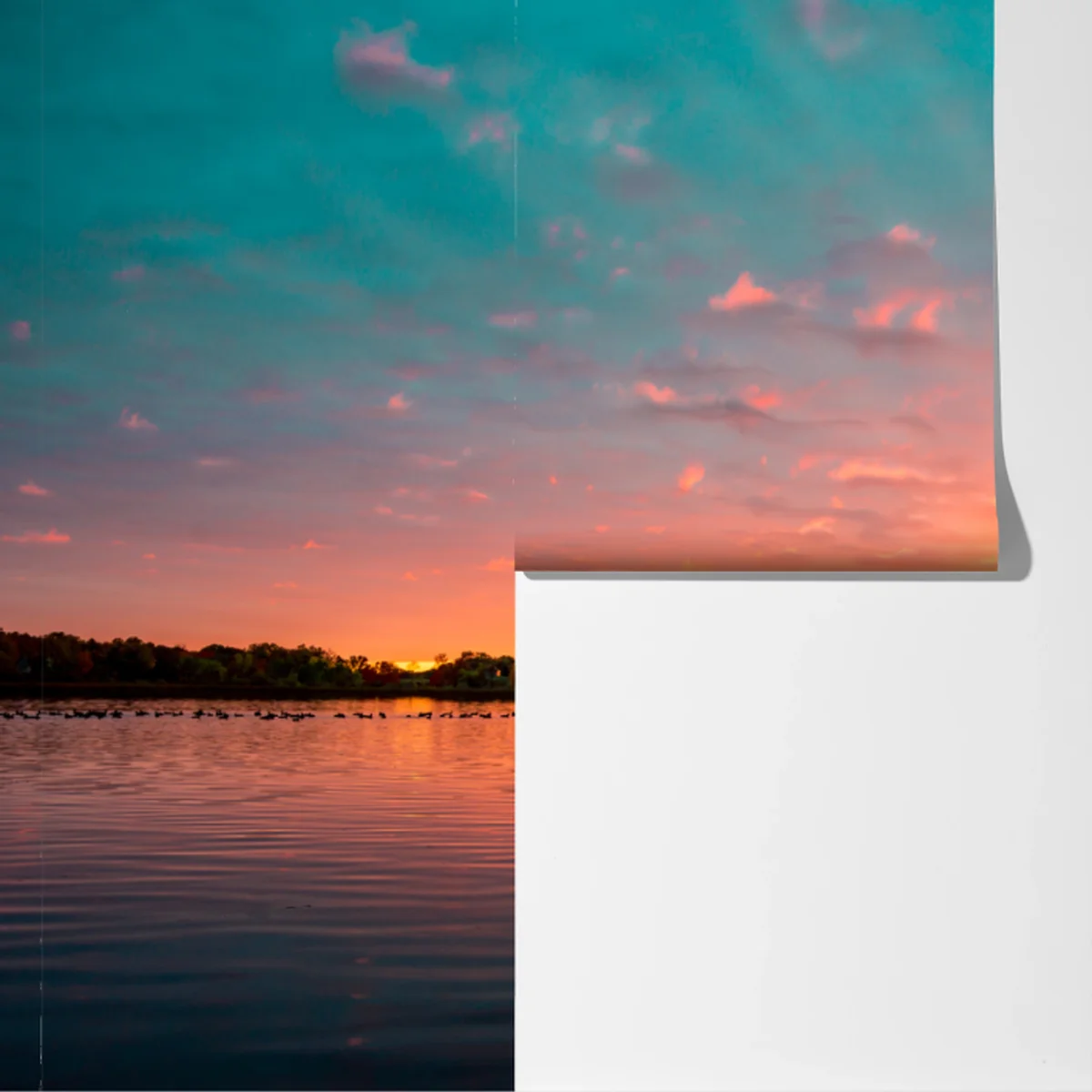 Fototapete türkisfarbener sonnenuntergang über ruhigem see Fototapete türkisfarbener sonnenuntergang über ruhigem see