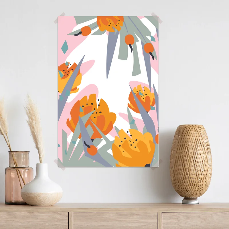 Poster moderner abstrakter floraler entwurf in orange • Poster bei Wallnifity® Poster moderner abstrakter floraler entwurf in orange • Poster bei Wallnifity®