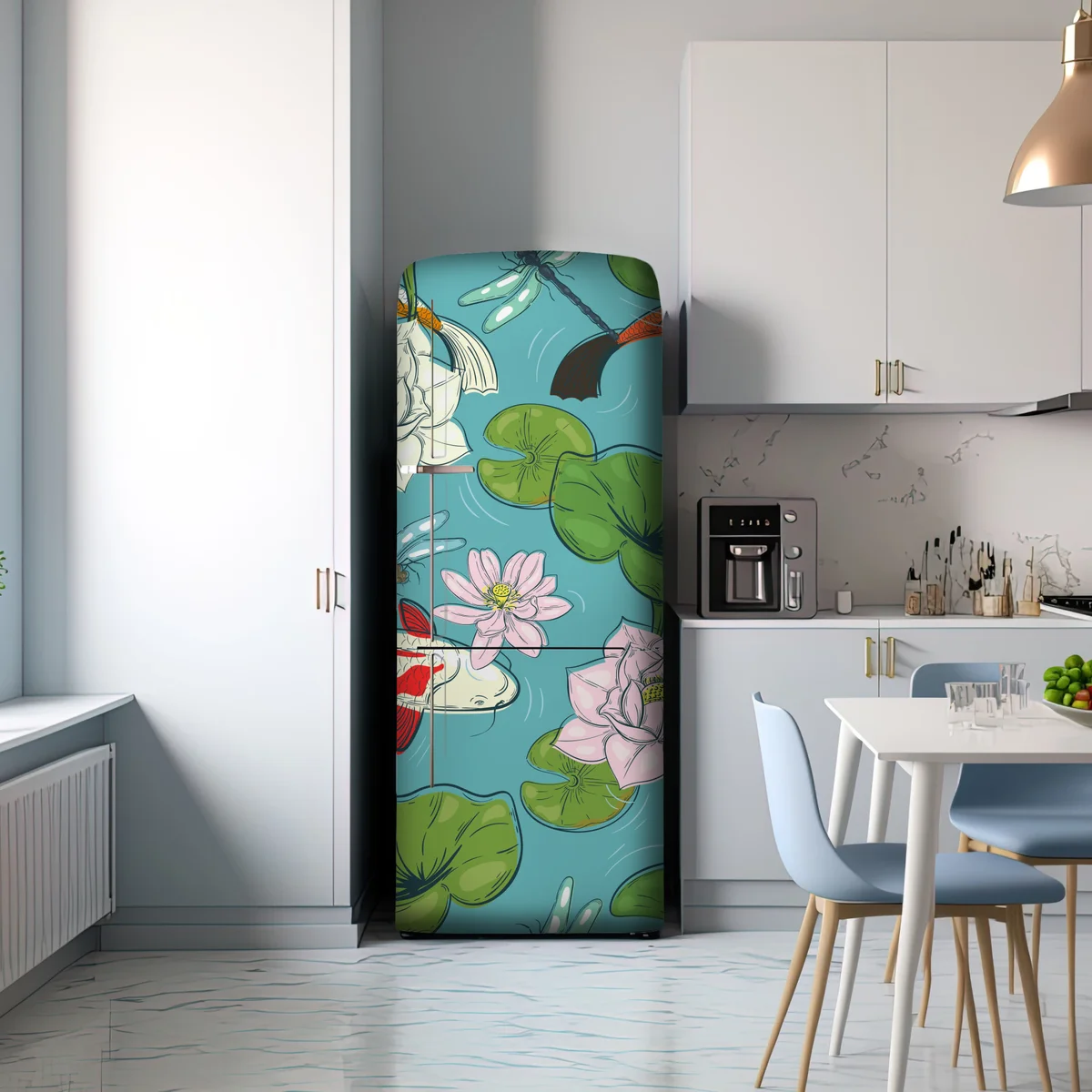 Kühlschrankaufkleber ruhiger koi-teich mit lotuspflanzen Kühlschrankaufkleber ruhiger koi-teich mit lotuspflanzen