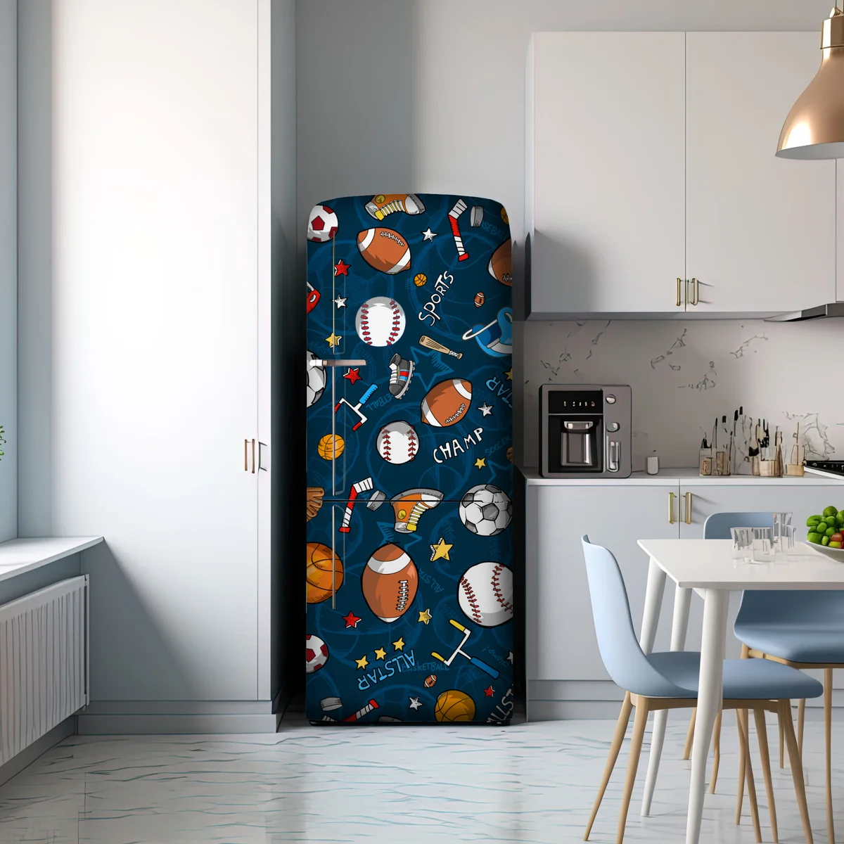 Kühlschrankaufkleber verspieltes sportmuster auf dunkelblauem hintergrund Kühlschrankaufkleber verspieltes sportmuster auf dunkelblauem hintergrund