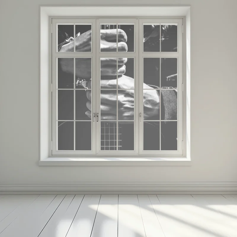 Fensteraufkleber hände am gitarrenhals