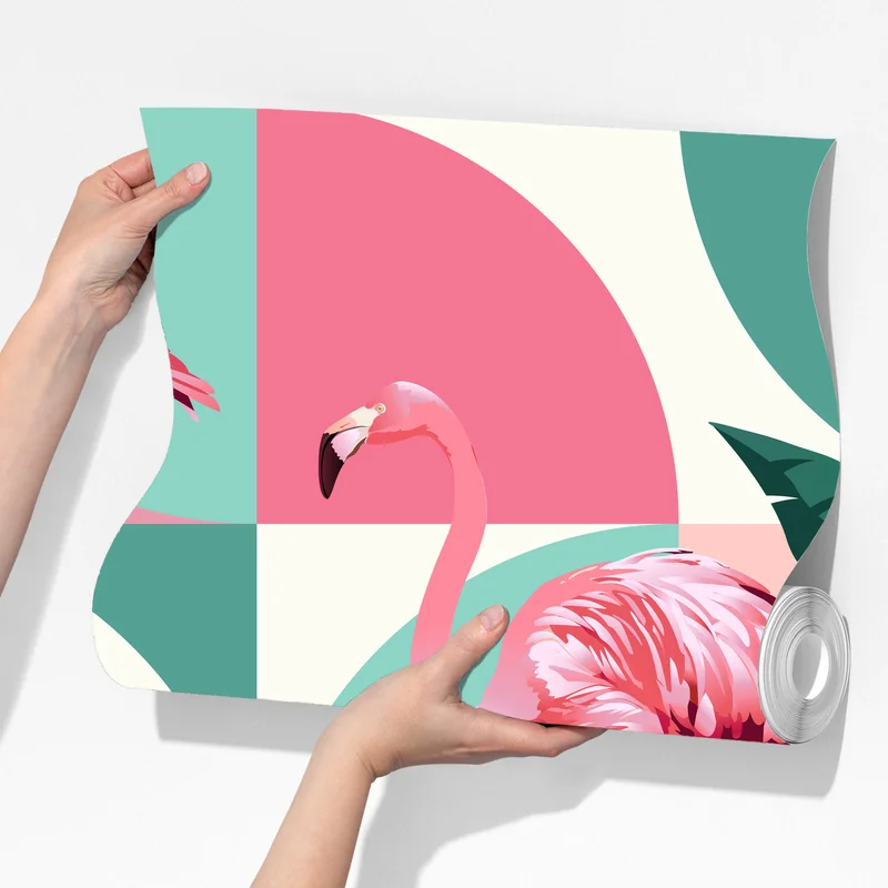 Fototapete verspieltes rosa flamingo-muster Fototapete verspieltes rosa flamingo-muster