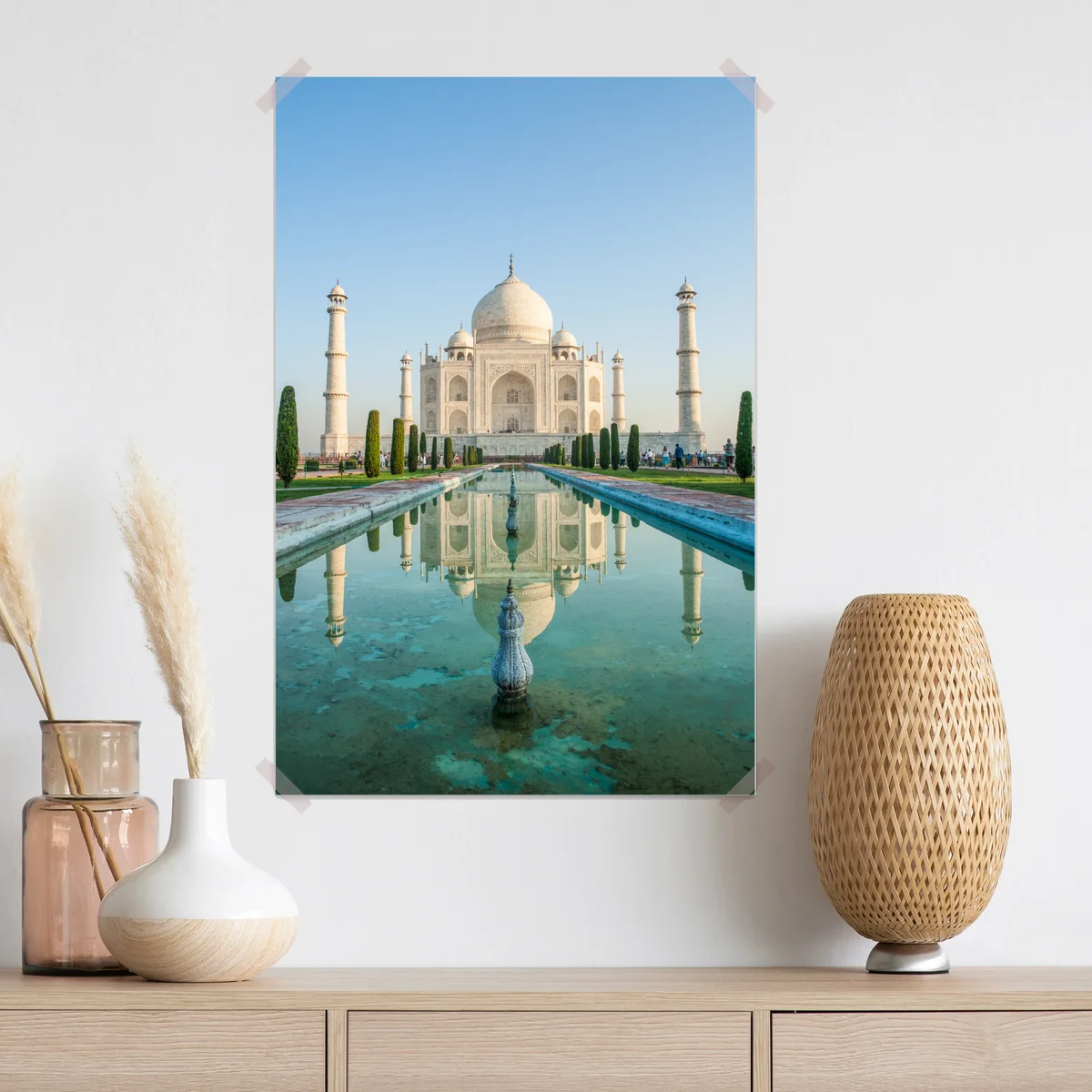 Poster Taj Mahal spiegelung im morgendlichen licht Poster Taj Mahal spiegelung im morgendlichen licht