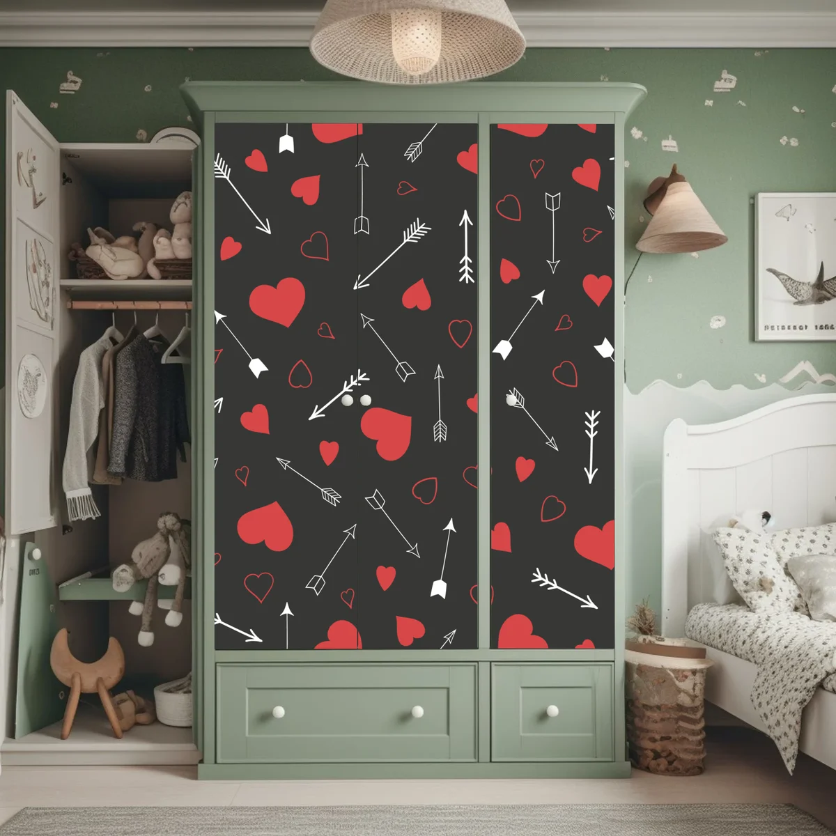 Schrankaufkleber muster aus roten herzen und pfeilen Schrankaufkleber muster aus roten herzen und pfeilen