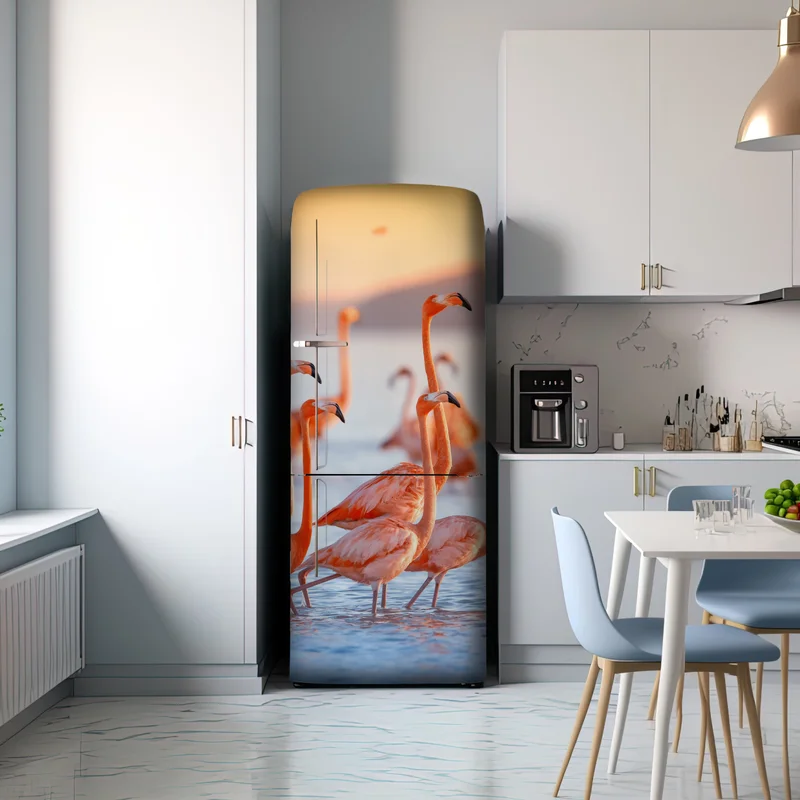 Kühlschrankaufkleber rosa flamingos bei sonnenuntergang