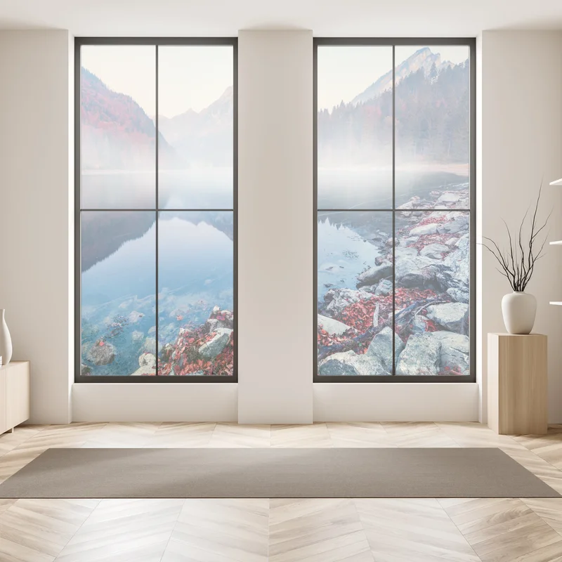 Fensteraufkleber nebliger herbstmorgen am Obersee, Schweizer Alpen