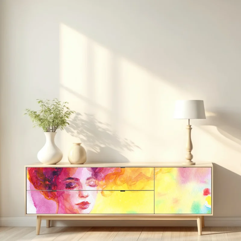 Repositionierbarer Aufkleber leuchtendes aquarellporträt einer frau