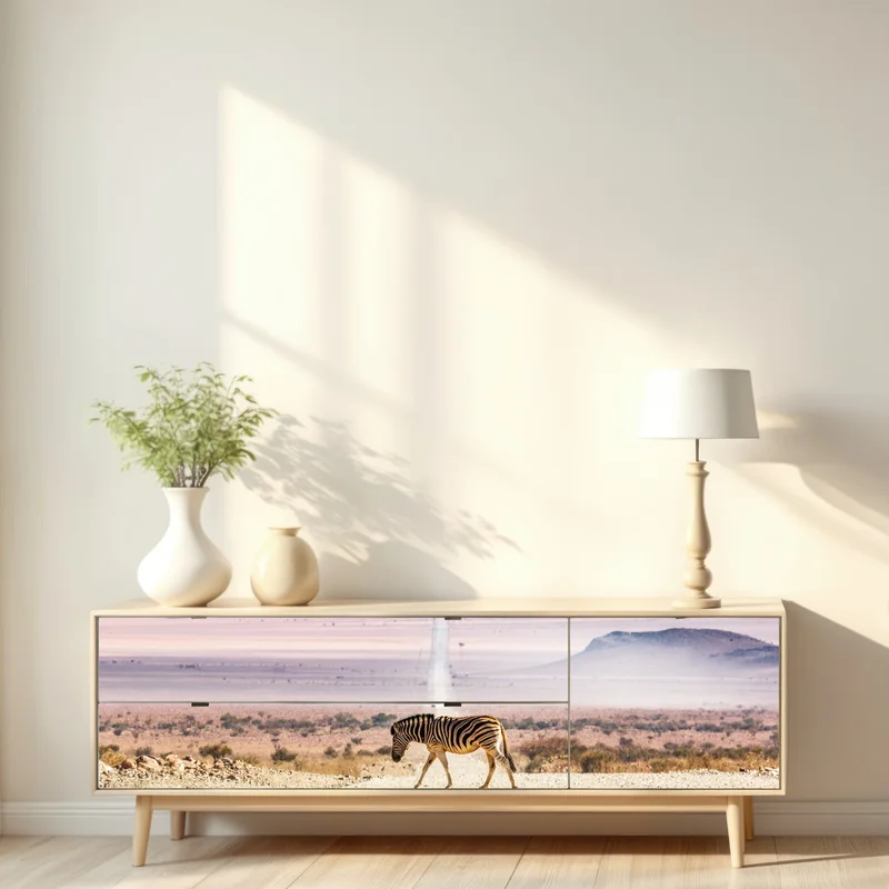 Repositionierbarer Aufkleber zebra auf der wüstenstraße Repositionierbarer Aufkleber zebra auf der wüstenstraße