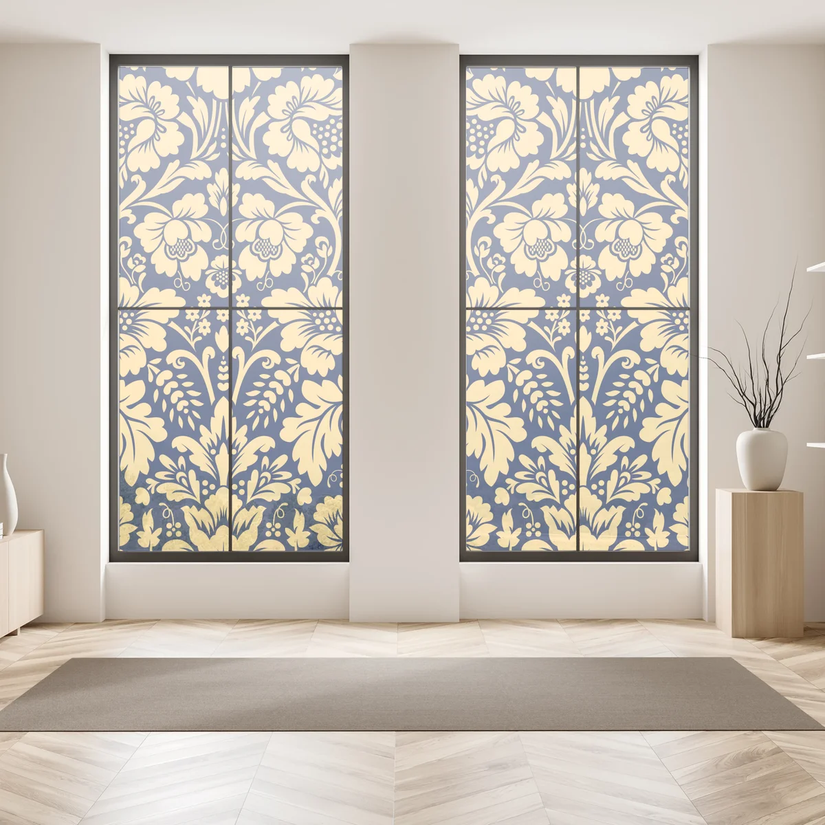 Fensteraufkleber dunkelblau-beiges damastmuster Fensteraufkleber dunkelblau-beiges damastmuster