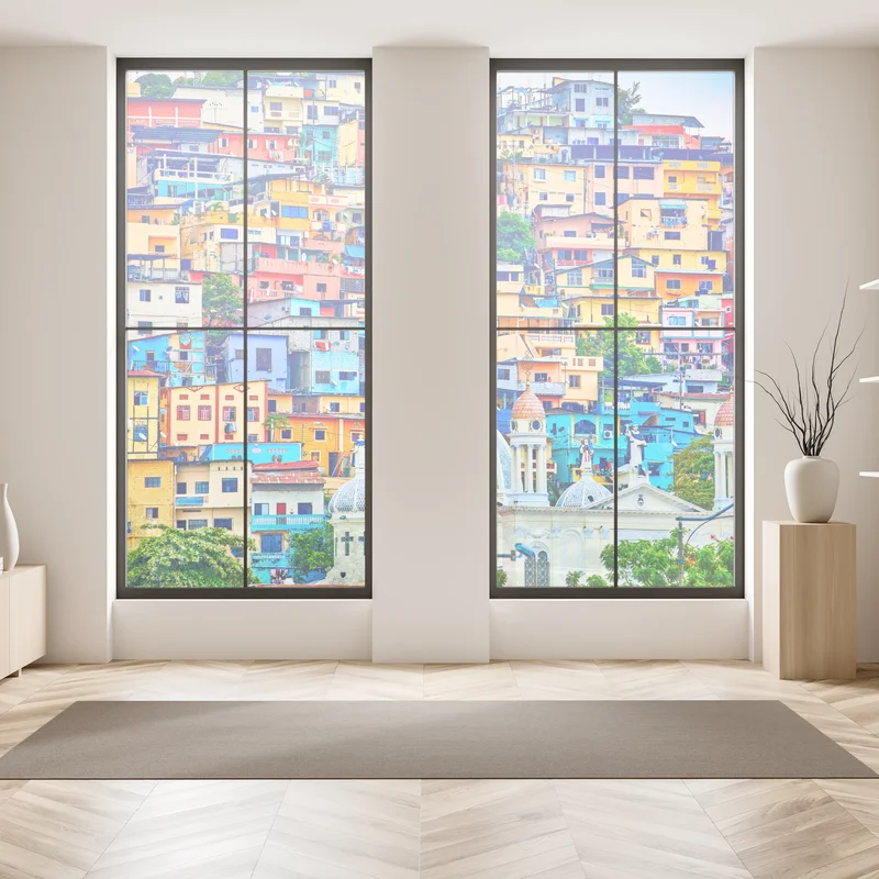 Fensteraufkleber bunte häuser von Las Peñas am Santa Ana hügel, Guayaquil