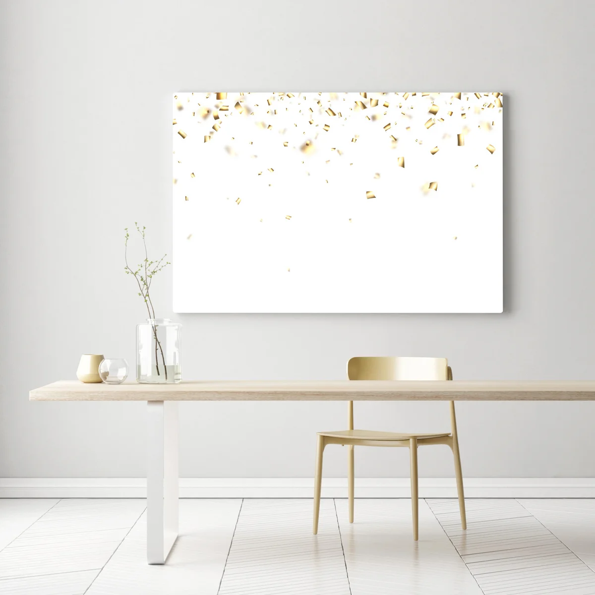 Leinwandbild Festlicher Hintergrund mit goldenem Konfetti. • Leinwandbilder bei Wallnifity® Leinwandbild Festlicher Hintergrund mit goldenem Konfetti. • Leinwandbilder bei Wallnifity®