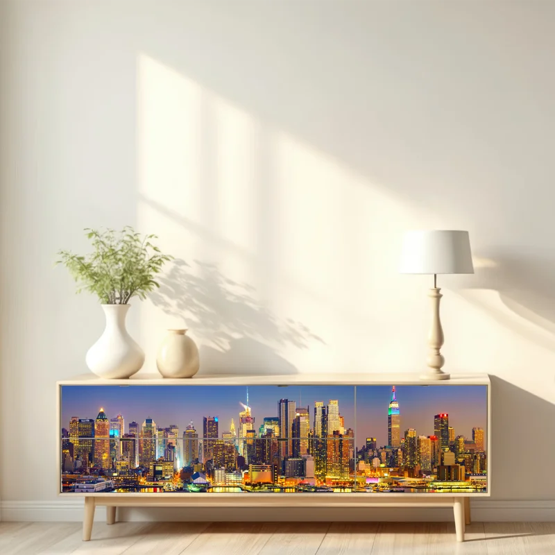 Repositionierbarer Aufkleber Manhattan skyline bei dämmerung