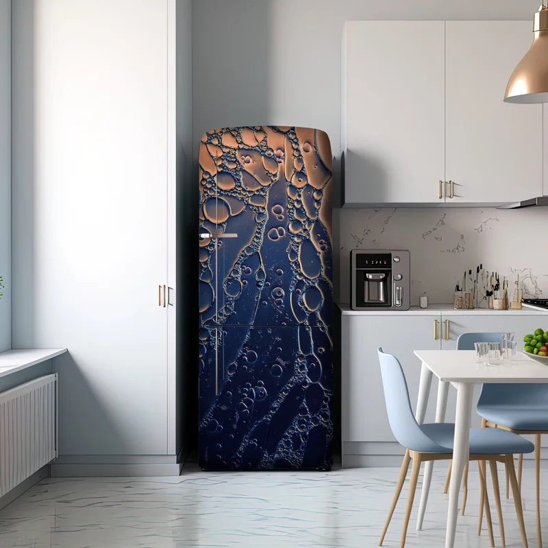 Kühlschrankaufkleber blaue und goldene abstrakte blasen