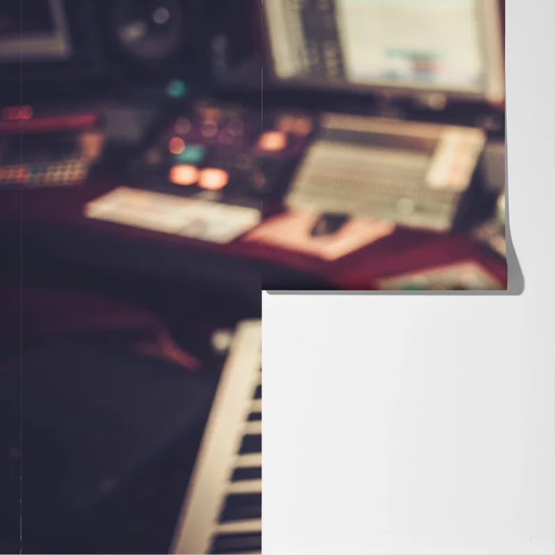 Fototapeta vintageowe studio nagraniowe przy konsoli mikserskiej Fototapeta vintageowe studio nagraniowe przy konsoli mikserskiej