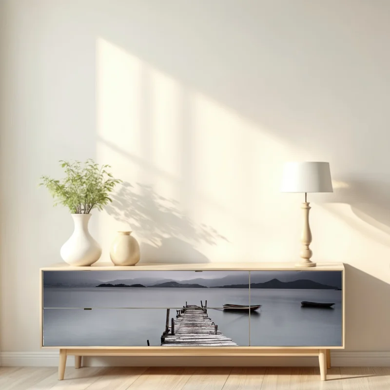 Repositionierbarer Aufkleber ruhige seebrücke über stillem meer Repositionierbarer Aufkleber ruhige seebrücke über stillem meer