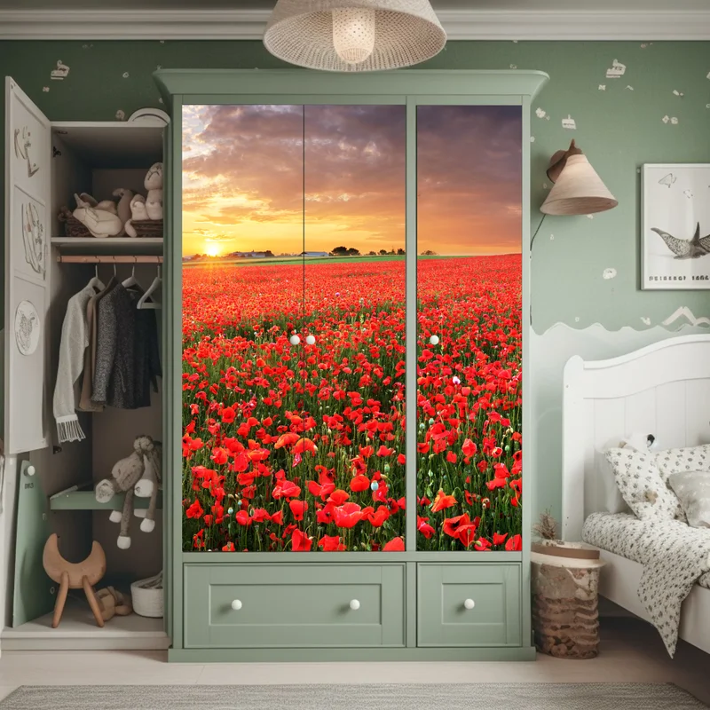 Schrankaufkleber mohnfeld im sonnenuntergang