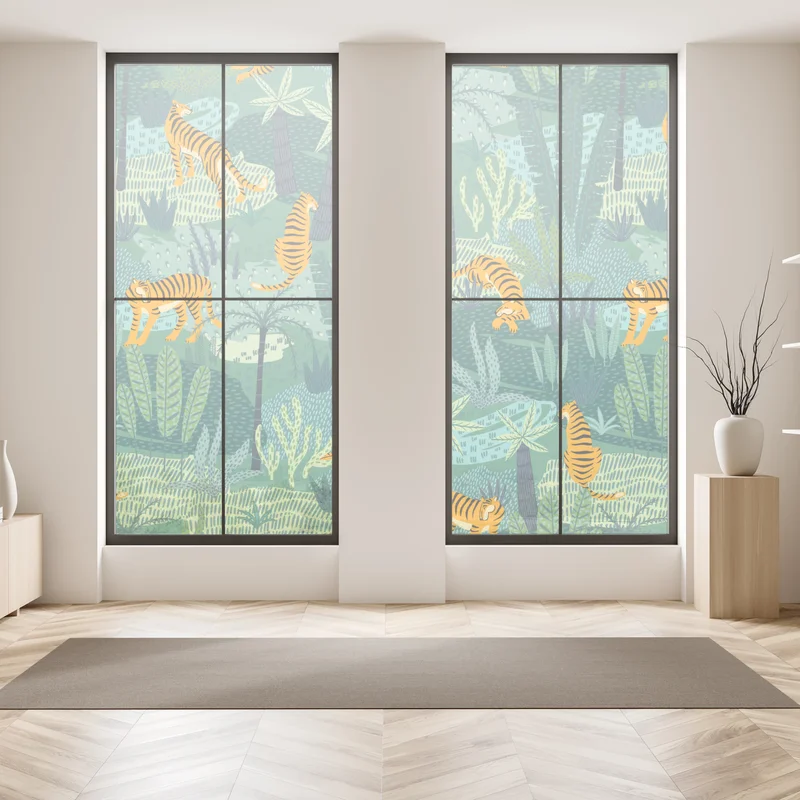 Fensteraufkleber verspieltes dschungel-tiger-muster Fensteraufkleber verspieltes dschungel-tiger-muster