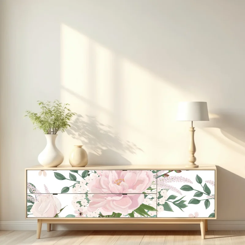 Repositionierbarer Aufkleber zartes rosa pfingstrosenmuster