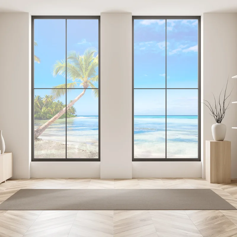 Fensteraufkleber tropischer palmenstrand Fensteraufkleber tropischer palmenstrand