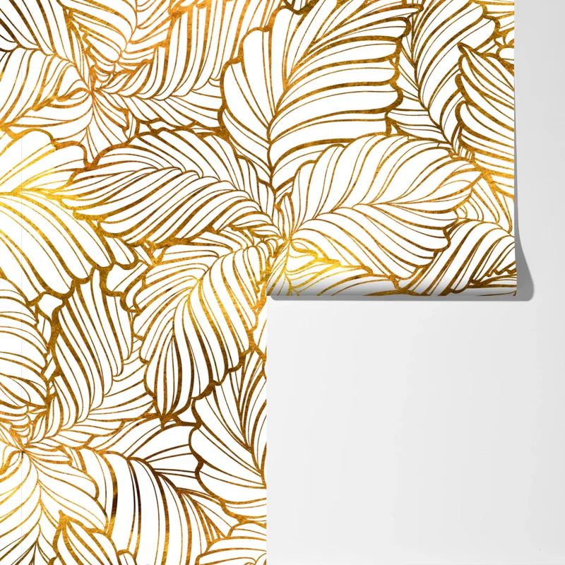 Fototapeta złote liście w stylu line art Fototapeta złote liście w stylu line art