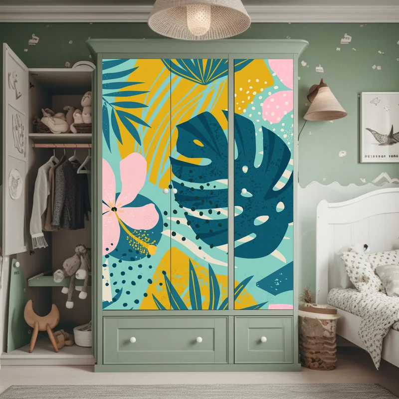 Schrankaufkleber tropische blätter und blüten