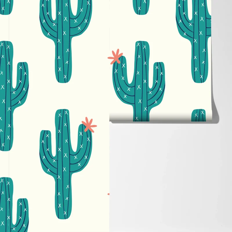 Fototapete verspieltes türkis kaktusmuster Fototapete verspieltes türkis kaktusmuster