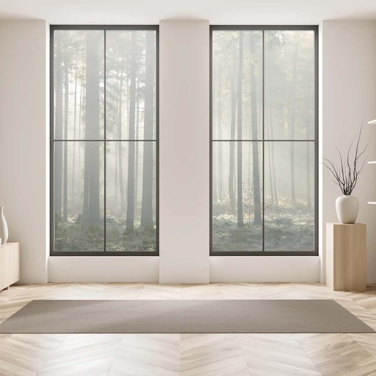 Fensteraufkleber nebliger morgenwald mit sonnenstrahlen Fensteraufkleber nebliger morgenwald mit sonnenstrahlen