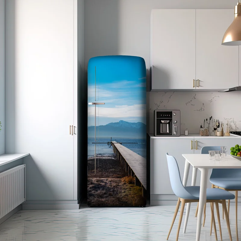 Kühlschrankaufkleber nebliger steg am bergsee bei dämmerung Kühlschrankaufkleber nebliger steg am bergsee bei dämmerung