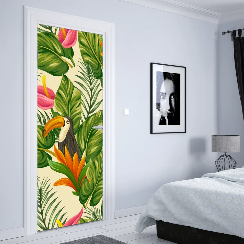 Türaufkleber tropisches botanisches muster mit tukan