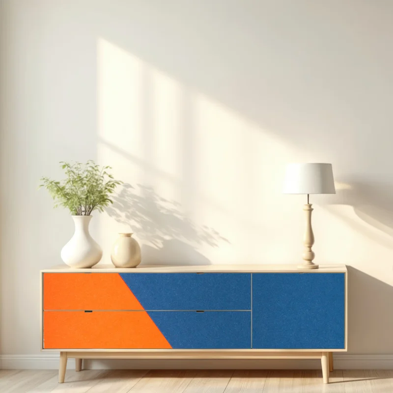 Repositionierbarer Aufkleber mutige geometrische komposition in blau und orange