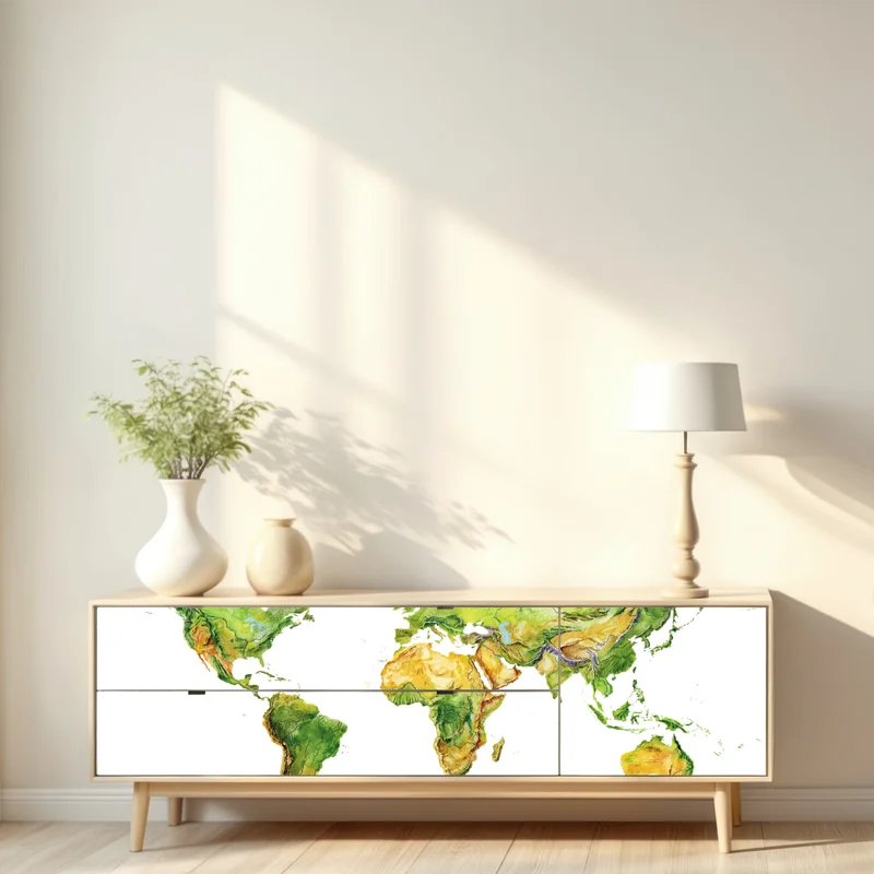 Repositionierbarer Aufkleber aquarell-physische weltkarte