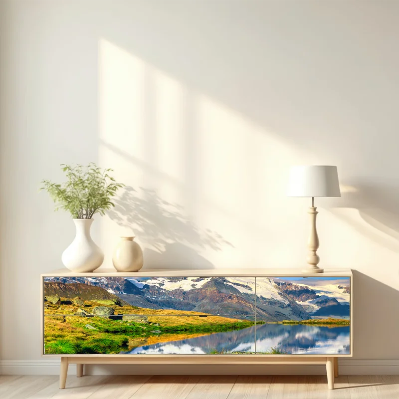 Repositionierbarer Aufkleber majestätisches Matterhorn gespiegelt im alpensee