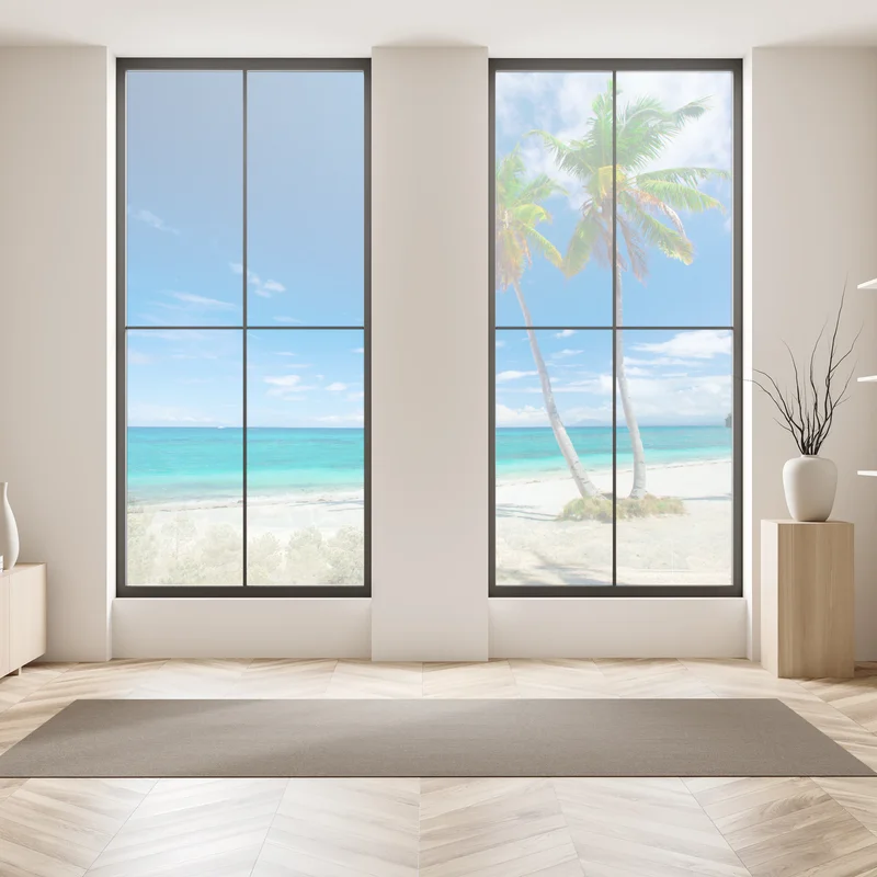 Fensteraufkleber tropische palmen an einem türkisfarbenen strand Fensteraufkleber tropische palmen an einem türkisfarbenen strand