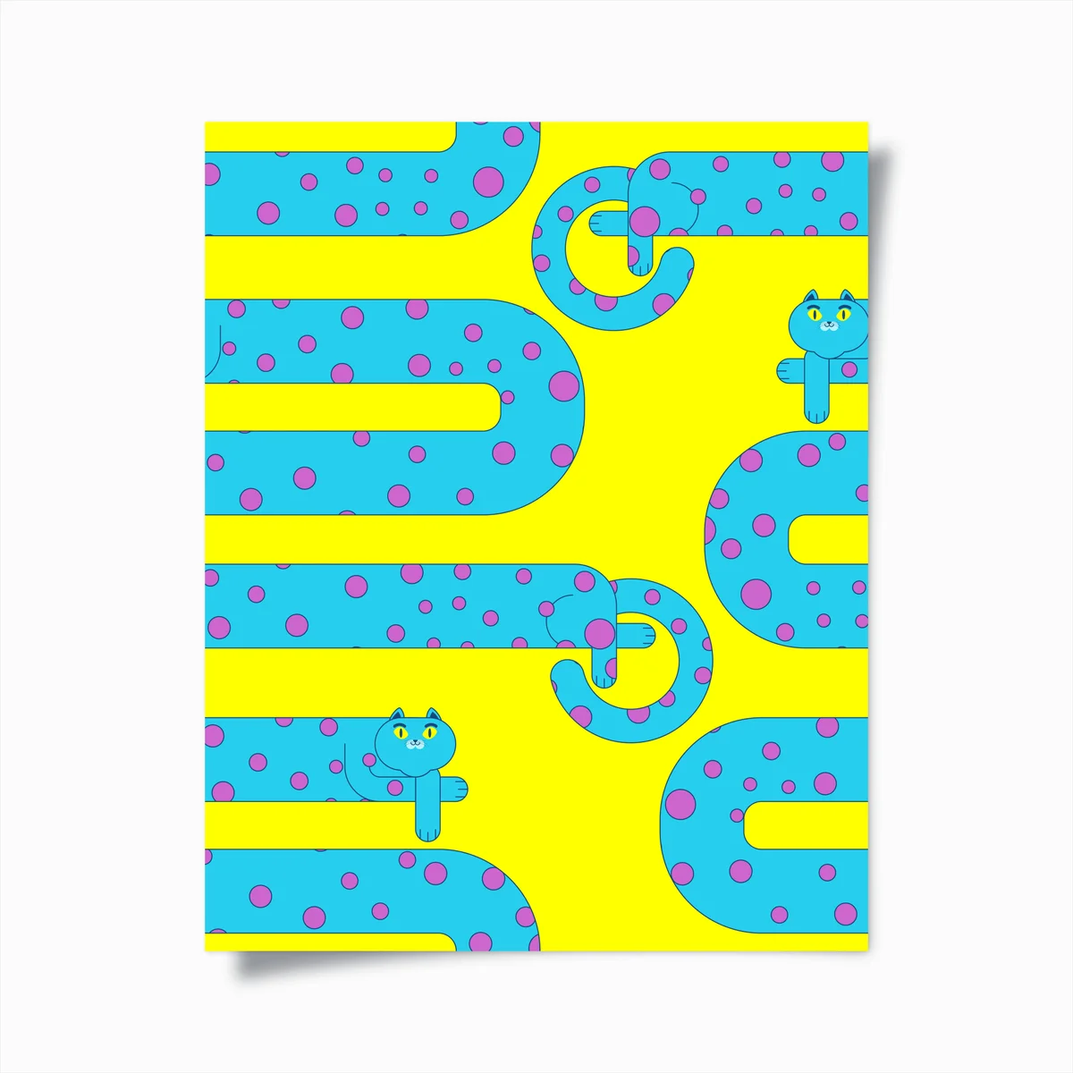 Poster verspieltes muster mit türkisen katzen • Poster bei Wallnifity® Poster verspieltes muster mit türkisen katzen • Poster bei Wallnifity®