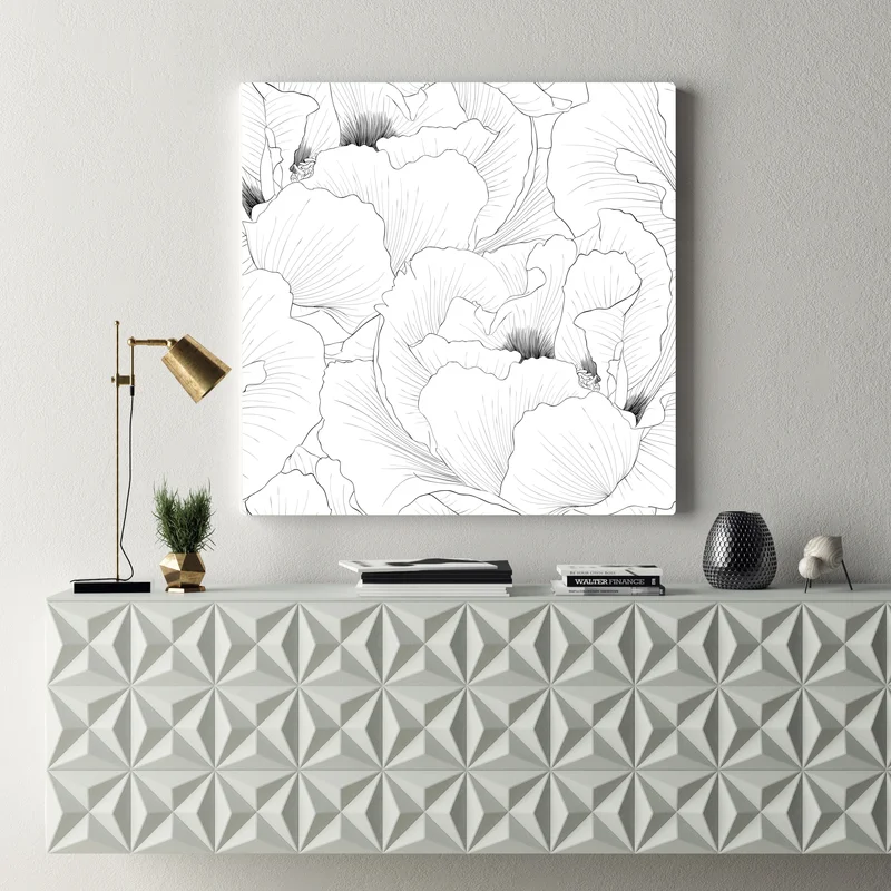 Leinwandbild feine botanische linienzeichnung mit blumen Leinwandbild feine botanische linienzeichnung mit blumen