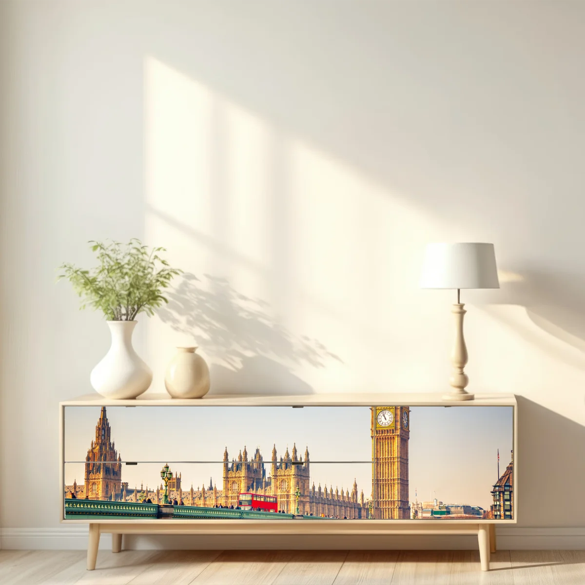 Repositionierbarer Aufkleber sonnige ansicht von Big Ben und Westminster Bridge, London Repositionierbarer Aufkleber sonnige ansicht von Big Ben und Westminster Bridge, London