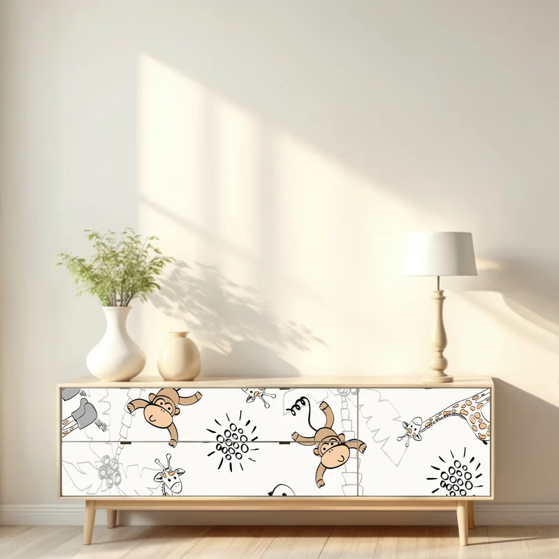 Repositionierbarer Aufkleber niedliche dschungeltiere muster für kinderzimmer