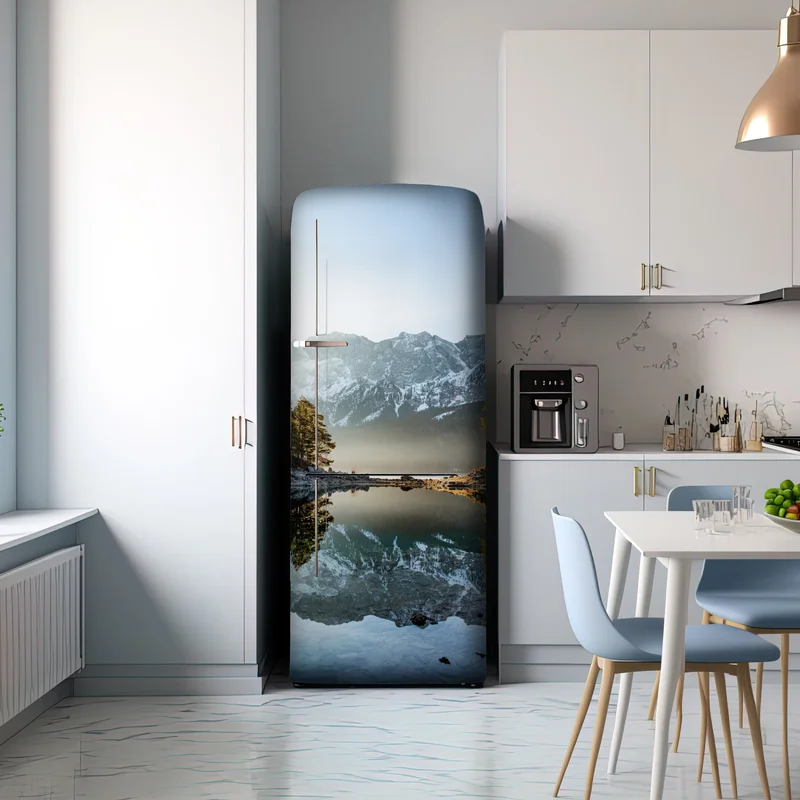 Kühlschrankaufkleber bergsee spiegelung bei sonnenaufgang