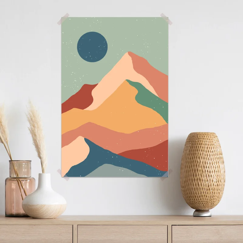 Poster abstrakte pastell gebirgslandschaft • Poster bei Wallnifity® Poster abstrakte pastell gebirgslandschaft • Poster bei Wallnifity®