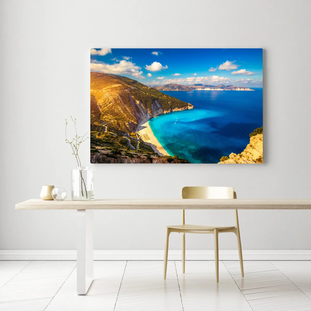 Leinwandbild sonniges panorama der Myrtos-bucht, Kefalonia Leinwandbild sonniges panorama der Myrtos-bucht, Kefalonia