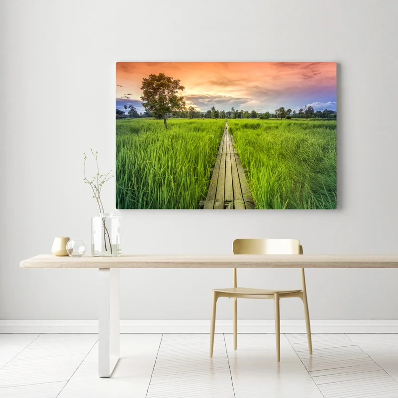 Leinwandbild sonnenuntergang über einer hölzernen brücke in Khonburi Leinwandbild sonnenuntergang über einer hölzernen brücke in Khonburi